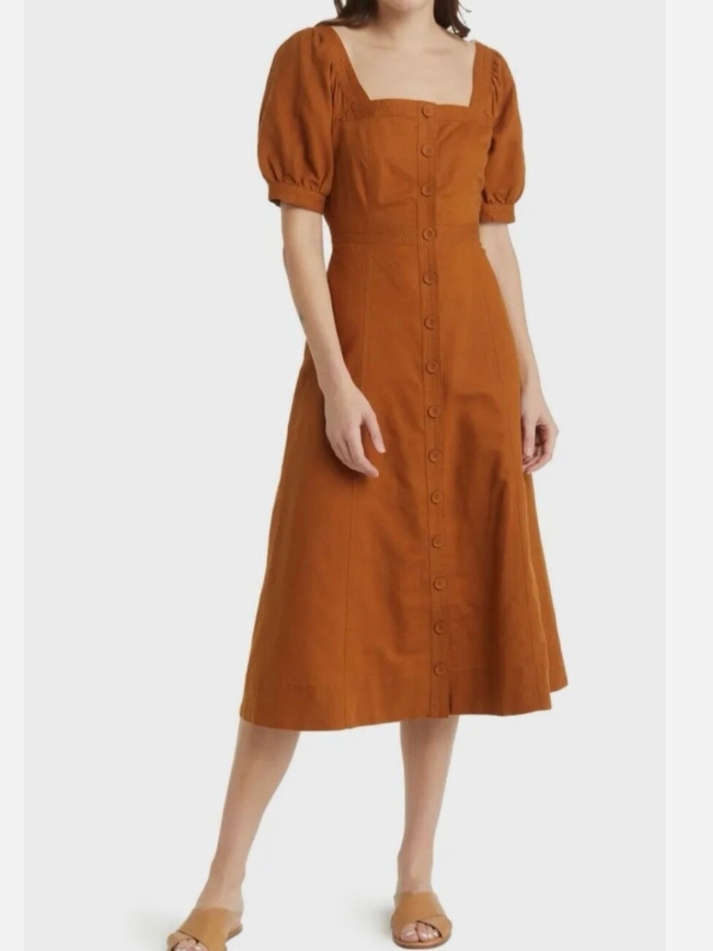 Madewell Layton Midi slip dress Button-Front Puff Sleeves.